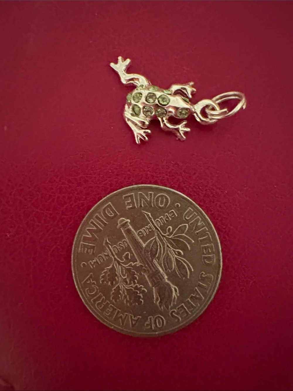 Sterling Silver Frog  Charm with Green Accents